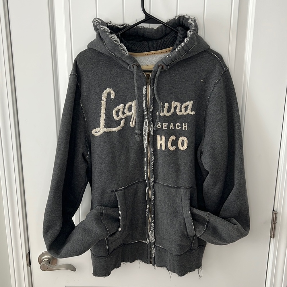 Hollister Men’s Full Zip Distressed Hoodie XL